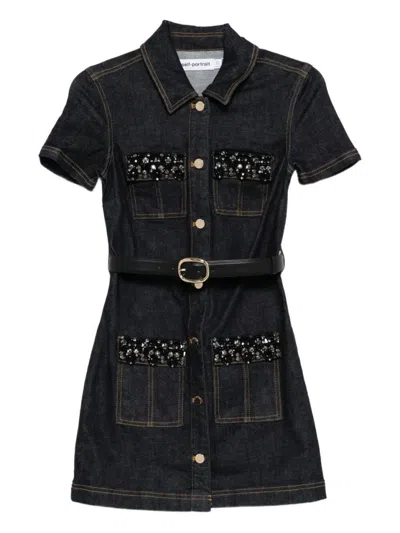 SELF-PORTRAIT SELF-PORTRAIT DENIM CRYSTAL TRIM MINI DRESS