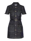Self-portrait Indigo Denim Crystal Trim Mini Dress In Blue