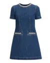 Self-portrait Denim Crystal Trim Mini Dress In Blue