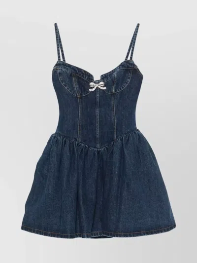 SELF-PORTRAIT DENIM DIAMANTE BOW MINI DRESS