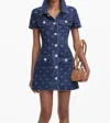 Self-portrait Bow-embellished Denim Mini Dress In Blue