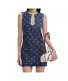 Self-portrait Denim Dress With Applications In Multicolor
