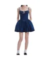 Self-portrait Mini Denim Dress With Crystal Application In Nude