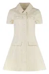 Self-portrait Structured Beige Dress With Classic Collar And Flap Pockets