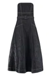Self-portrait Denim Bandeau Midi Dress In Black