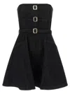 Self-portrait Strapless Black Cotton Denim Mini Dress With Jewel Button Detail In Black