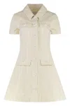 Self-portrait Structured Beige Dress With Classic Collar And Flap Pockets In Neutral