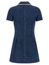 Self-portrait Blue Mini Dress With Rhinestoned Collar And Jewel Buttons With Crystals In Denim Woman In Blue