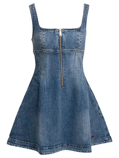 Self-portrait Self Portrait Denim Flared Dress In Blue
