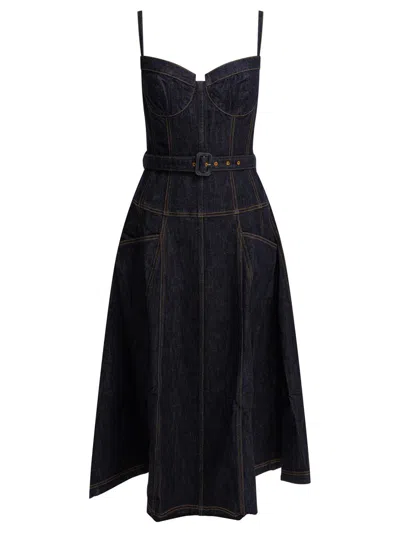 Self-portrait Denim Flared Midi Dress In Blue