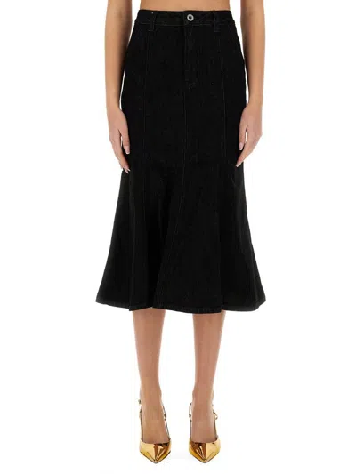 SELF-PORTRAIT SELF-PORTRAIT DENIM FLARED MIDI SKIRT