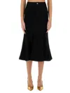 Self-portrait Denim Flared Midi Skirt In Black