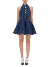 Self-portrait Denim Sleeveless Flared Mini Dress In Black
