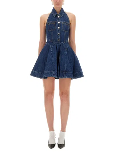 Self-portrait Denim Flared Mini Dress In Black