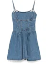 Self-portrait Fitted Denim Dress With Flared Skirt And Bow Embellishments In Blue