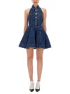 Self-portrait Blue Cotton Denim Flared Mini Dress In Blue