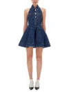 Self-portrait Denim Flared Mini Dress In Blue