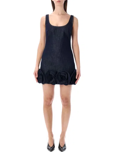 Self-portrait Short Blue Dress With Floral Applique Self Portrait In Black