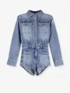 Self-portrait Denim Jumpsuit With Rhinestones In Blue