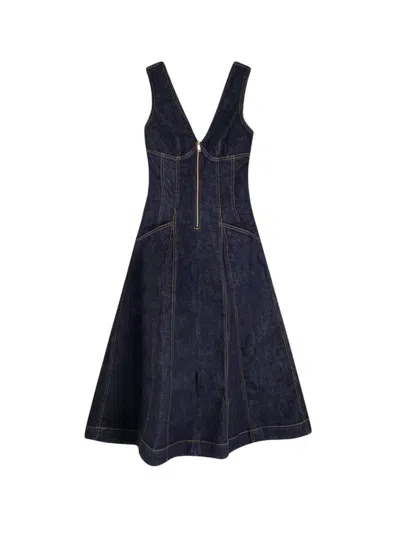 SELF-PORTRAIT SELF-PORTRAIT DENIM MIDI DRESS