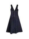 Self-portrait V-neck Denim Midi Dresses In Blue