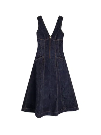 SELF-PORTRAIT DENIM MIDI DRESS
