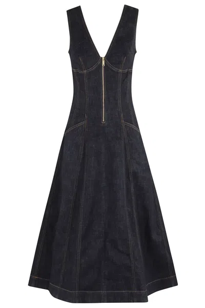 SELF-PORTRAIT SELF-PORTRAIT DENIM MIDI DRESS