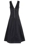 Self-portrait V-neck Denim Midi Dresses In Black