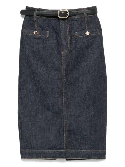 Self-portrait Denim Midi Skirt In Animal Print