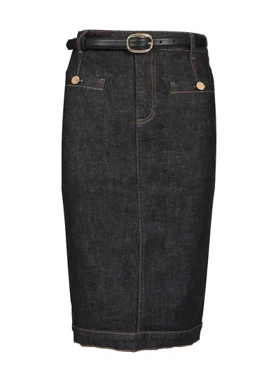 Self-portrait Denim Midi Skirt In Blue