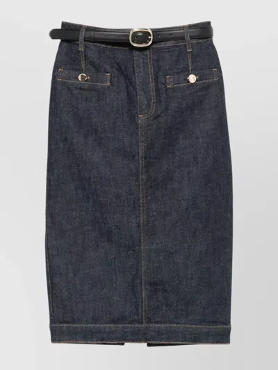 SELF-PORTRAIT DENIM MIDI SKIRT FRONT POCKETS