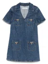 Self-portrait Crystal Bow Mini Denim Dress In Blue