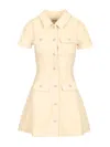 Self-portrait Structured Beige Dress With Classic Collar And Flap Pockets In Neutral
