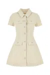Self-portrait Structured Beige Dress With Classic Collar And Flap Pockets In Neutral