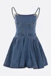 Self-portrait Fitted Denim Dress With Flared Skirt And Bow Embellishments In Blue