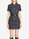 Self-portrait Womens Blue Crystal Short-sleeves Stretch-denim Blend Mini Dress In Blue