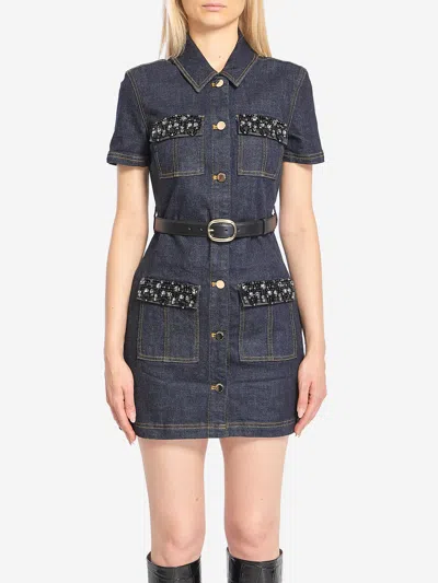 Self-portrait Denim Mini Dress In Blue