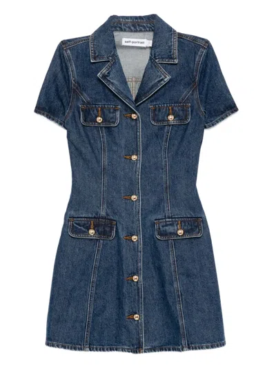 Self-portrait Denim Mini Dress In Blue