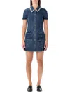 Self-portrait Denim Mini Dress With Crystal-embellished Collar In Blue
