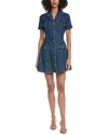 Self-portrait Blue Denim Mini Dress With Gold Buttons In Blue