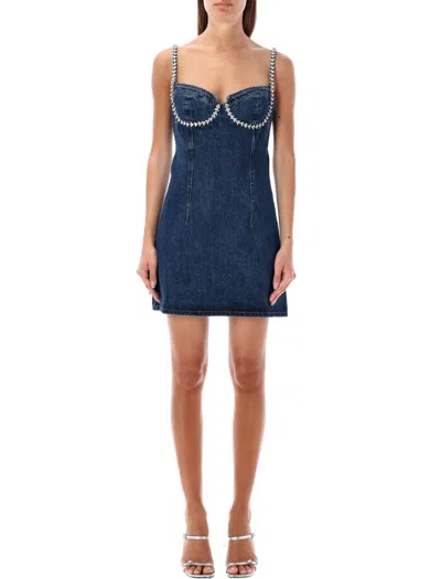 SELF-PORTRAIT DENIM MINI DRESS CRYSTAL