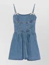 Self-portrait Fitted Denim Dress With Flared Skirt And Bow Embellishments
