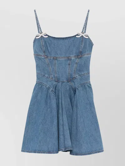 SELF-PORTRAIT DENIM MINI DRESS DIAMANTÉ BOWS