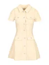 Self-portrait Structured Beige Dress With Classic Collar And Flap Pockets In Neutral