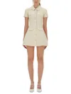 Self-portrait Structured Beige Dress With Classic Collar And Flap Pockets In White