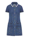 Self-portrait Denim Mini Dress With Jewel Applications In Blue