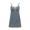 Self-portrait Denim Mini Dress With Pearls In Blue