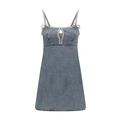 Self-portrait Denim Mini Dress With Pearls