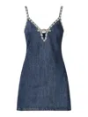 Self-portrait Blue Mini Dress With Bow Detail On The Front And Crystal Embellishment In Blue