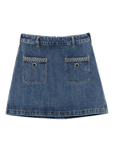 Self-portrait Denim Mini Skirt In Blue